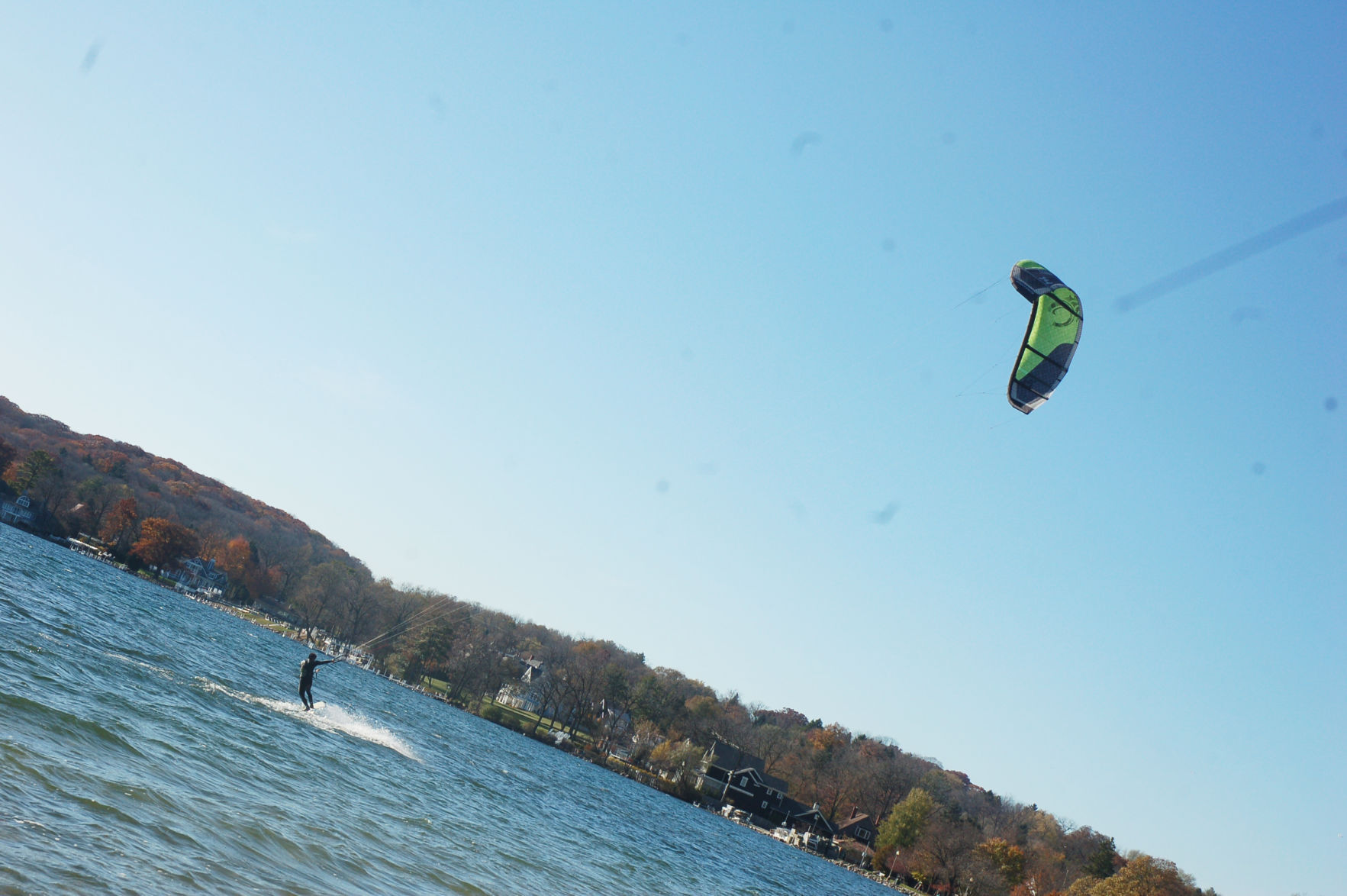 Harry Melges kite surfing on Geneva Lake